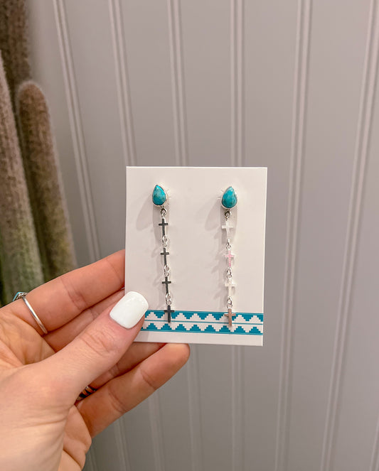 Cross Drop Kingman Turquoise Earrings