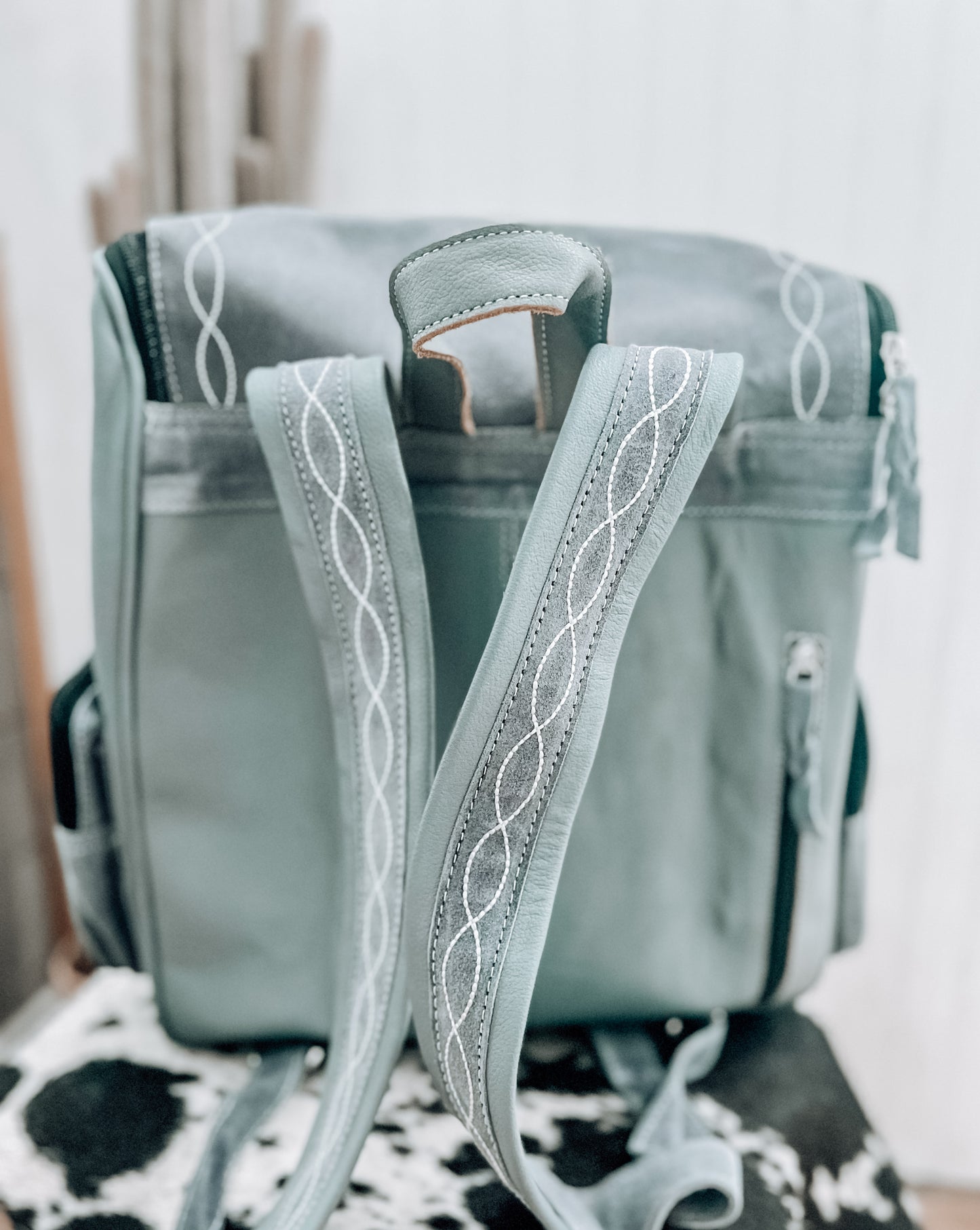 Boot Stitch Leather Backpack *Grey