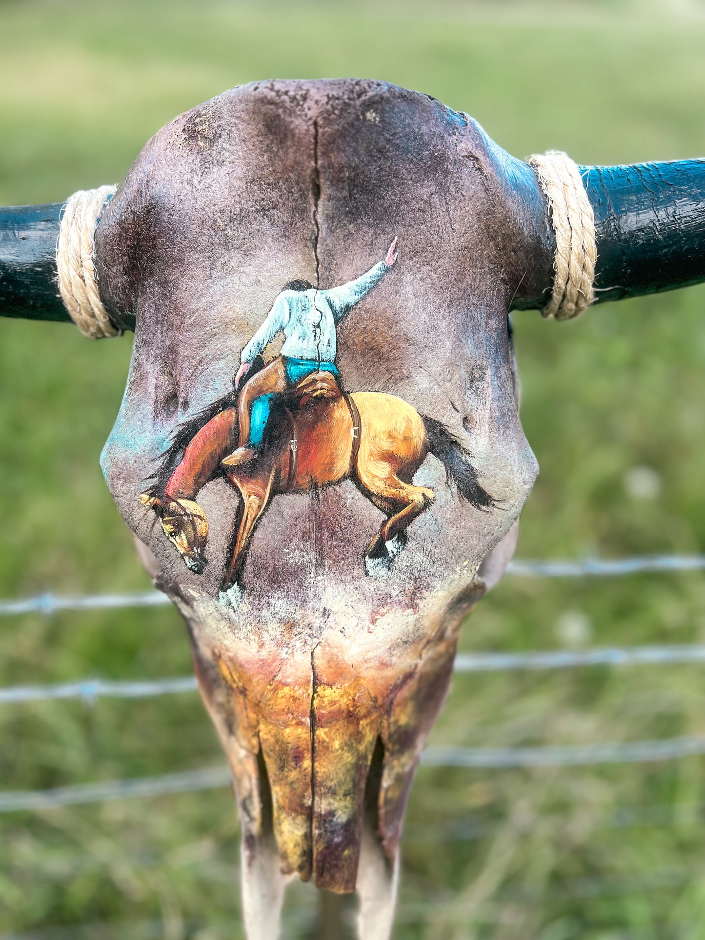 Handpainted Bronc Rider Cowskull