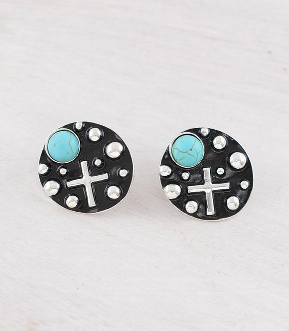 Cross Round Bubble Textured Earrings