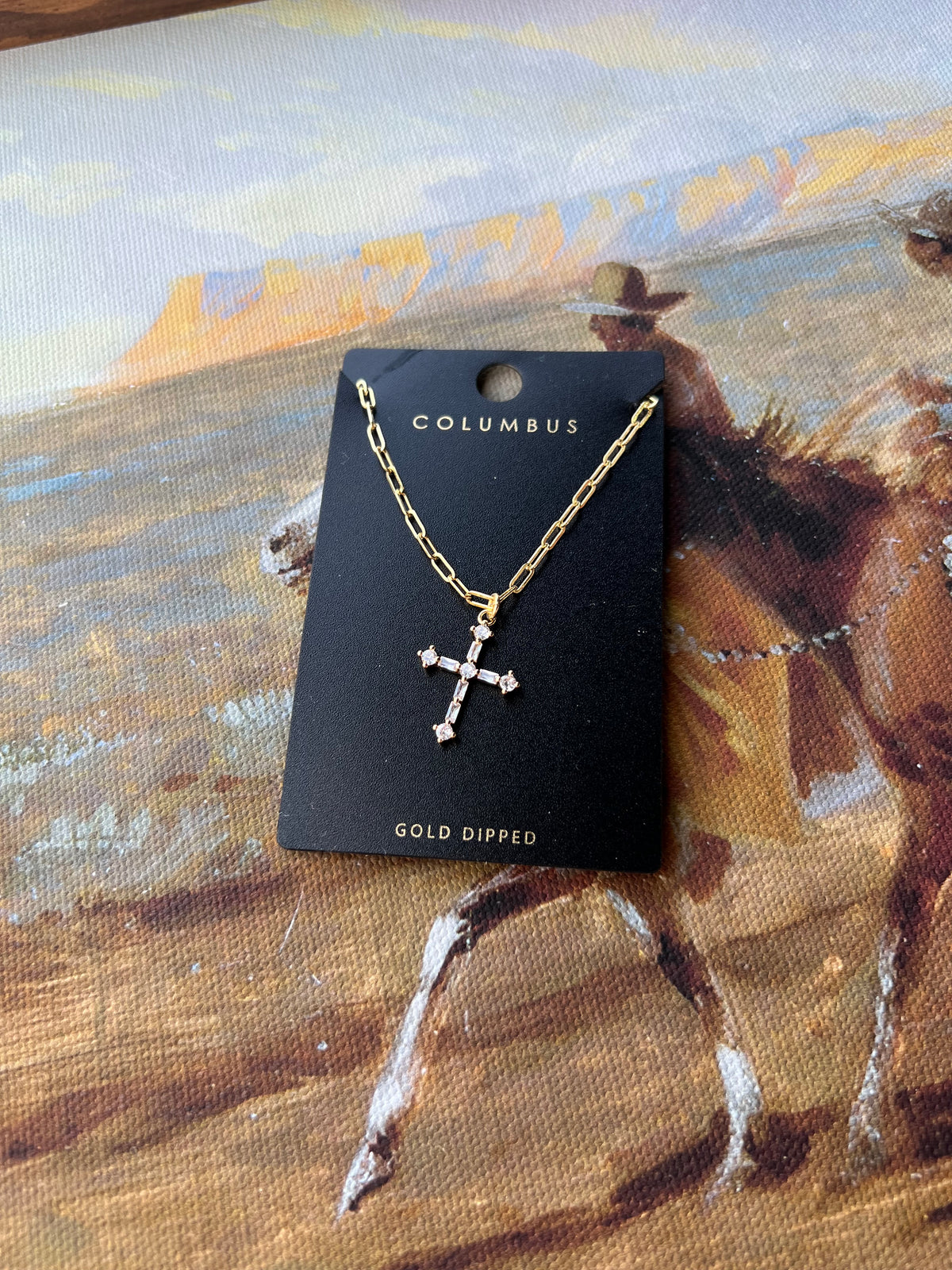 Rhinestone Gold Cross Necklace