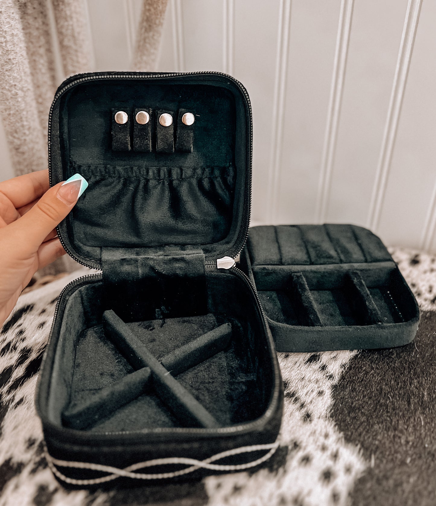 Black Boot Stitch Square Jewelry Box