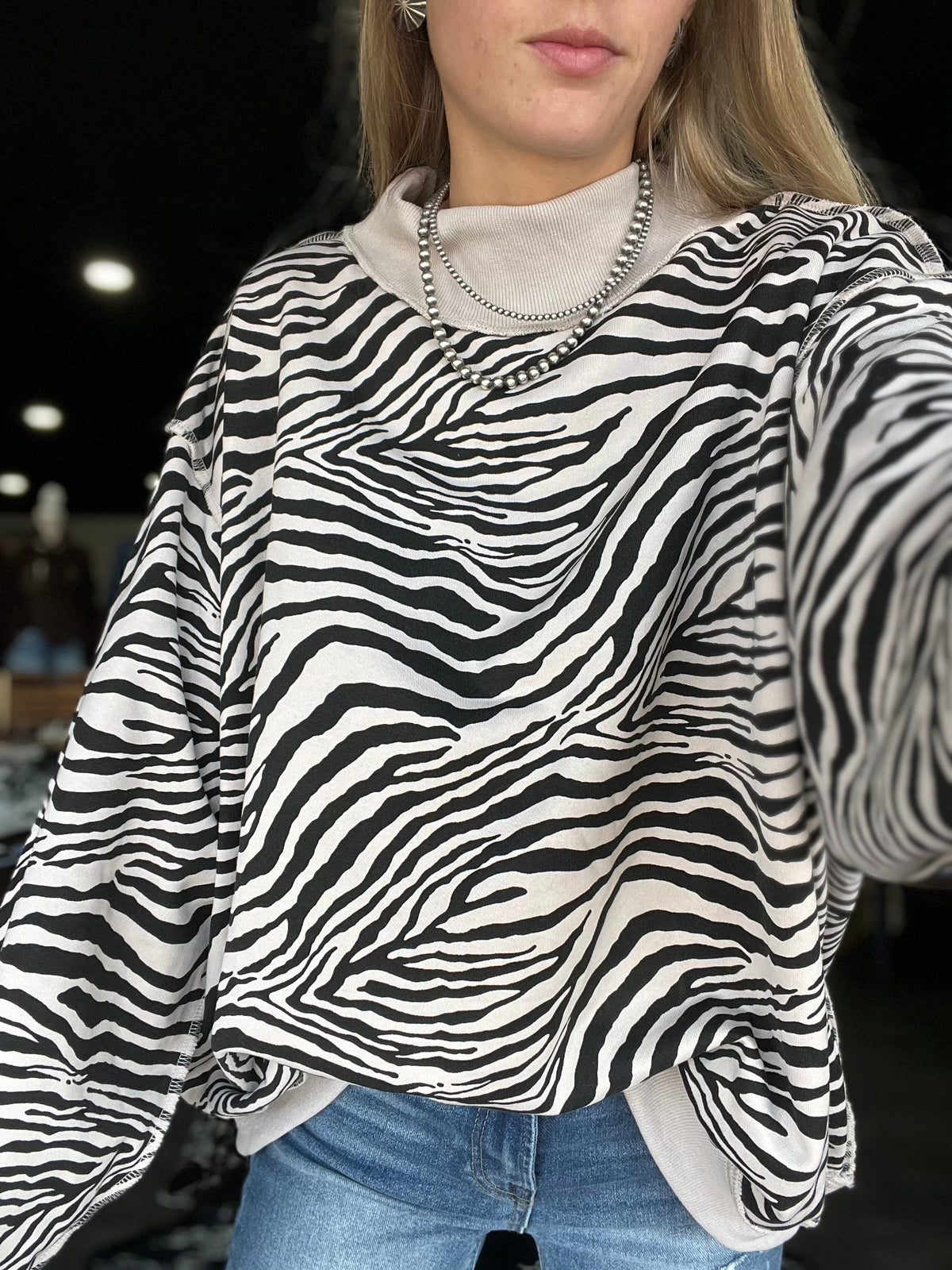 Zebra Mock Neck Sweatshirt