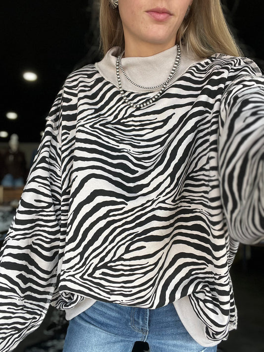 Zebra Mock Neck Sweatshirt