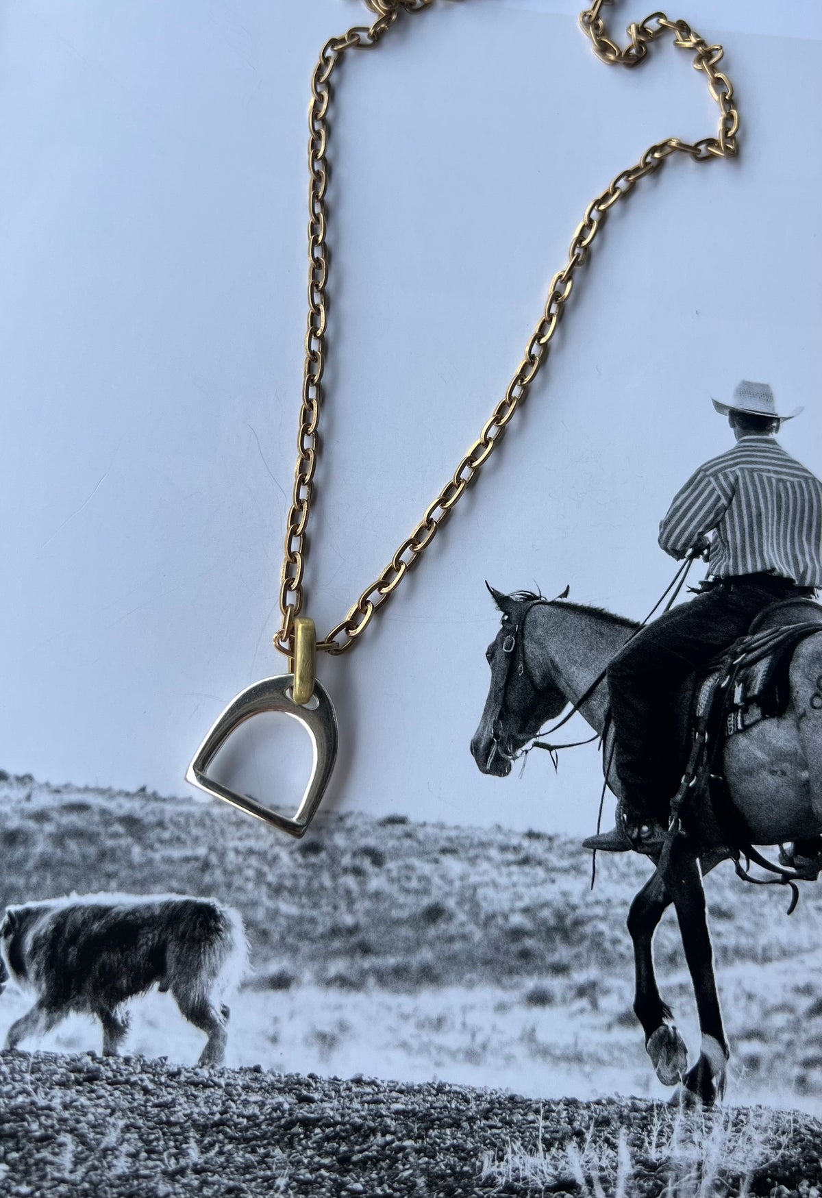 V2 Designs Gold Necklace with Silver Stirrup
