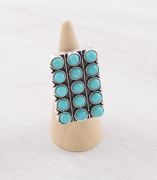 Turquoise Rectangle Cluster Ring