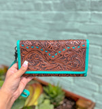 Turquoise Tooled Leather Wallet