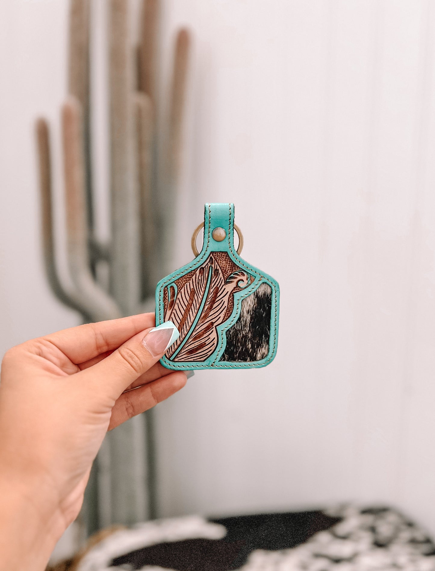 Grotto Leaf Hand-tooled Leather Key Fob