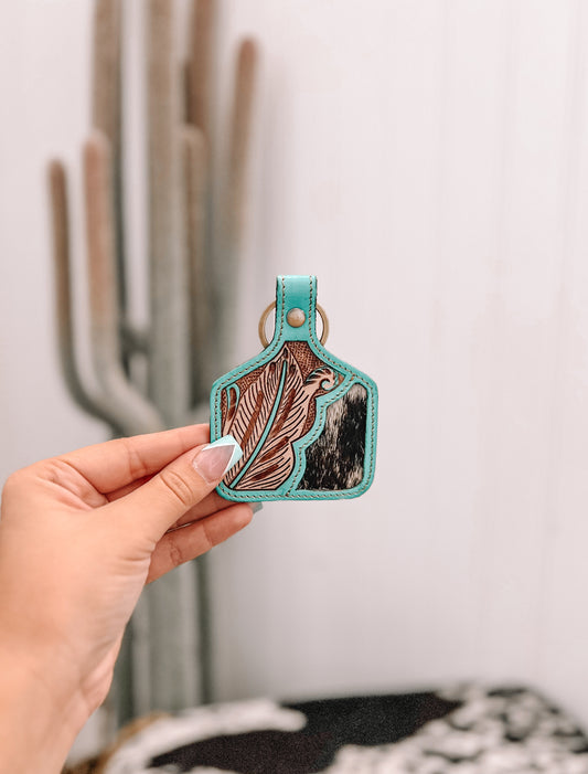 Grotto Leaf Hand-tooled Leather Key Fob