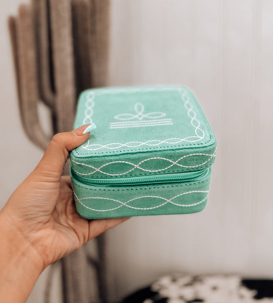 Turquoise Boot Stitch Square Jewelry Box