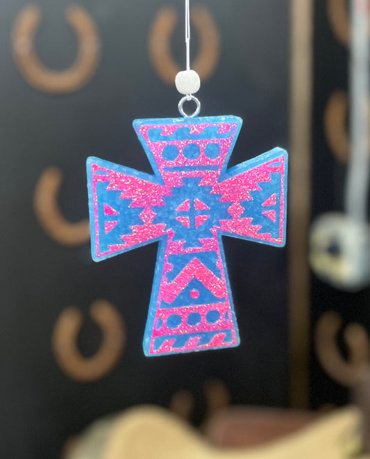 Aztec Cross Freshie- Leather