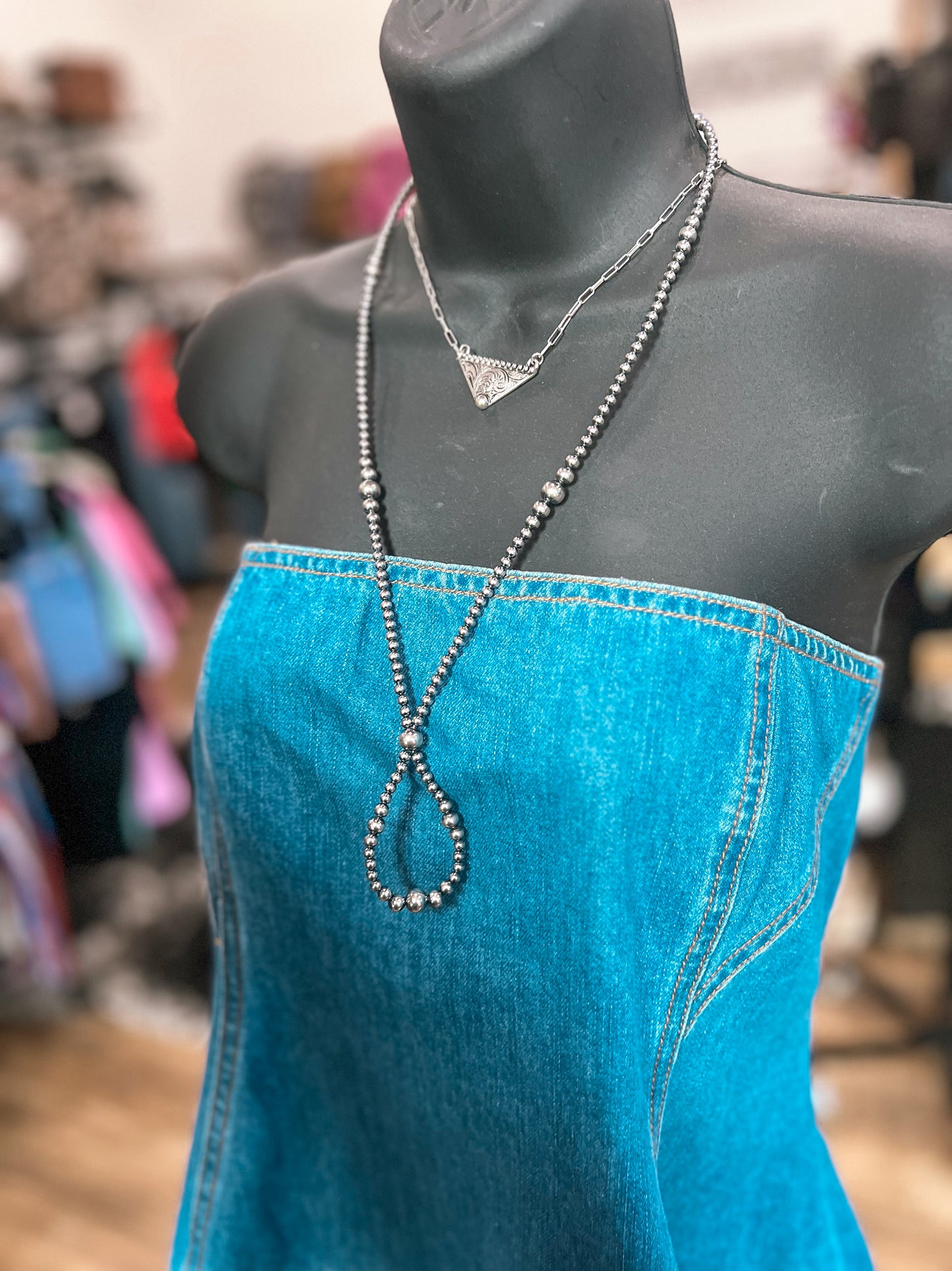 23” Graduated Sterling Silver Pearls Hoop Necklace