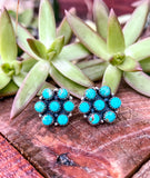 Sterling Silver & Royston Turquoise Cluster Stud Earrings