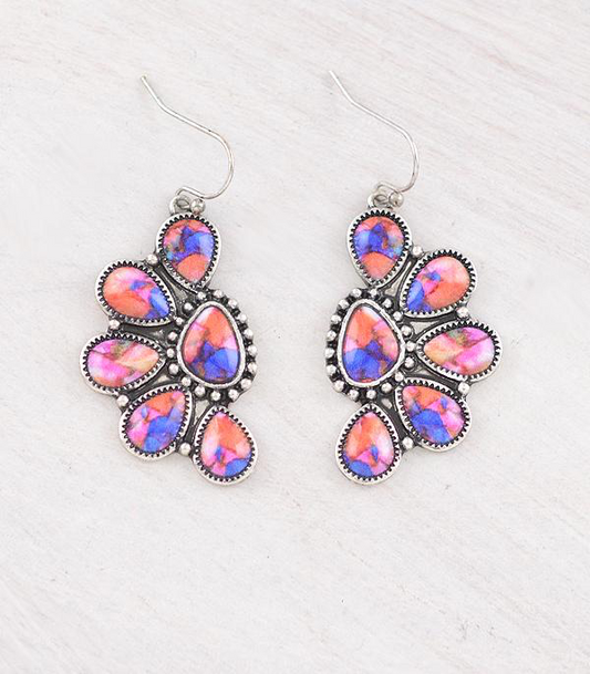Orange/Blue Cluster Earrings