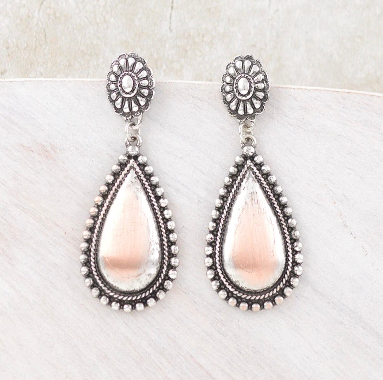 Concho Teardrop Dangle Earrings