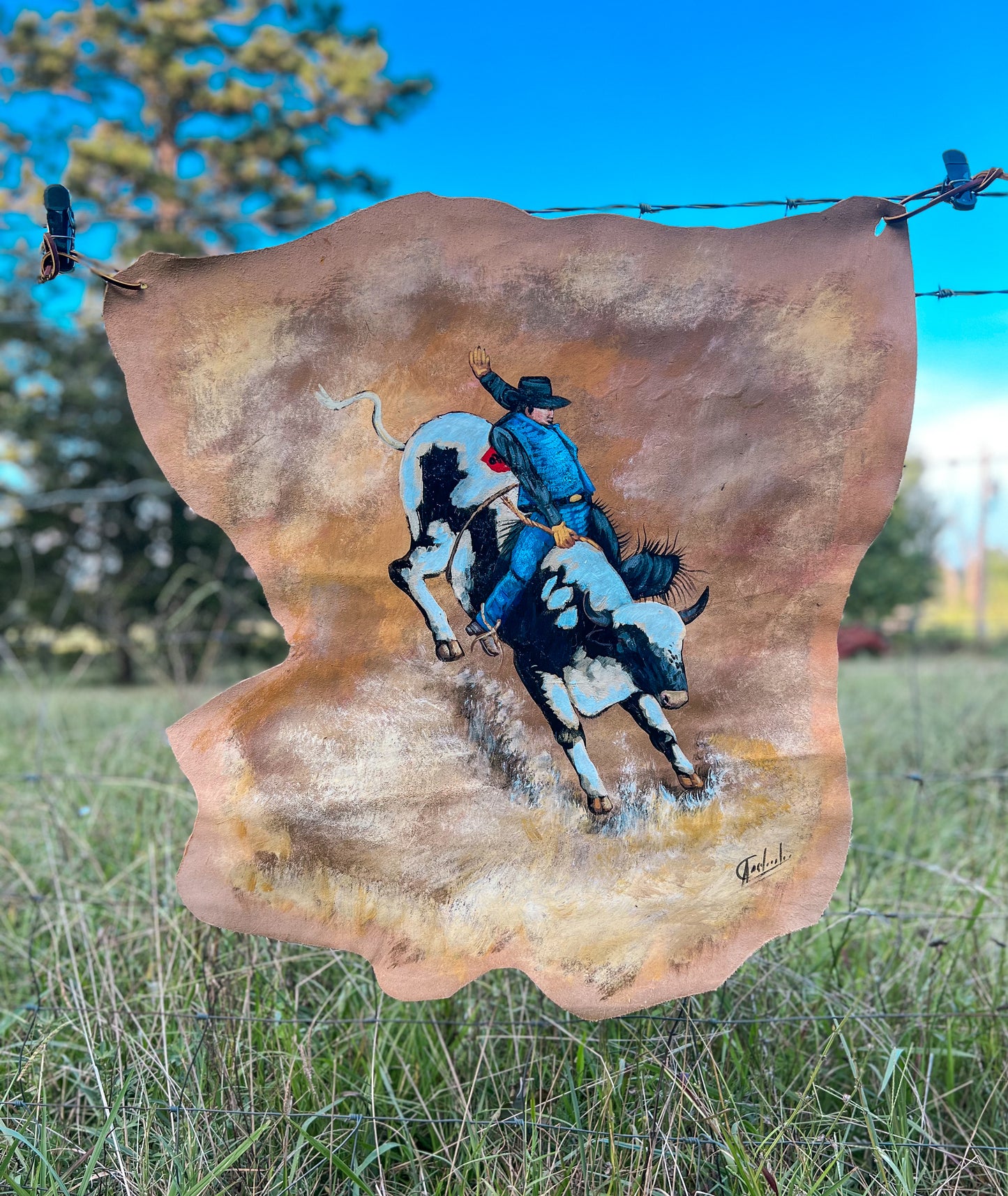Bull Rider Painted Leather Canvas