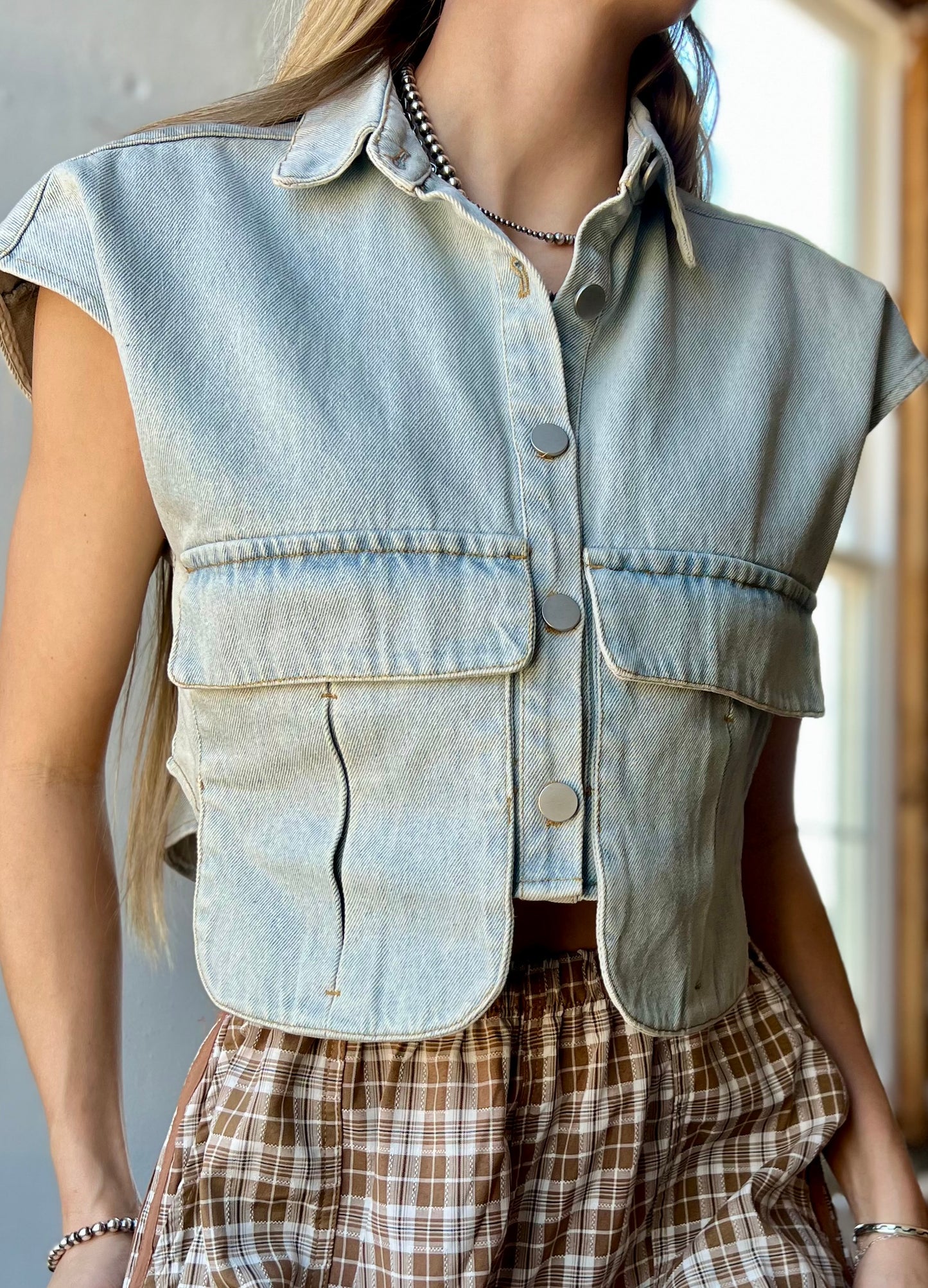 Denim Cap Sleeve Top