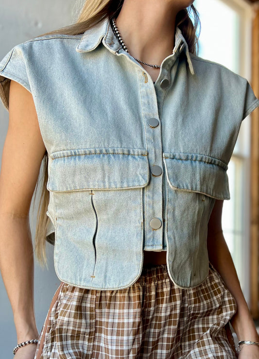 Denim Cap Sleeve Top