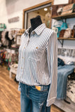 The Mia Striped Button Down *Dusty Blue