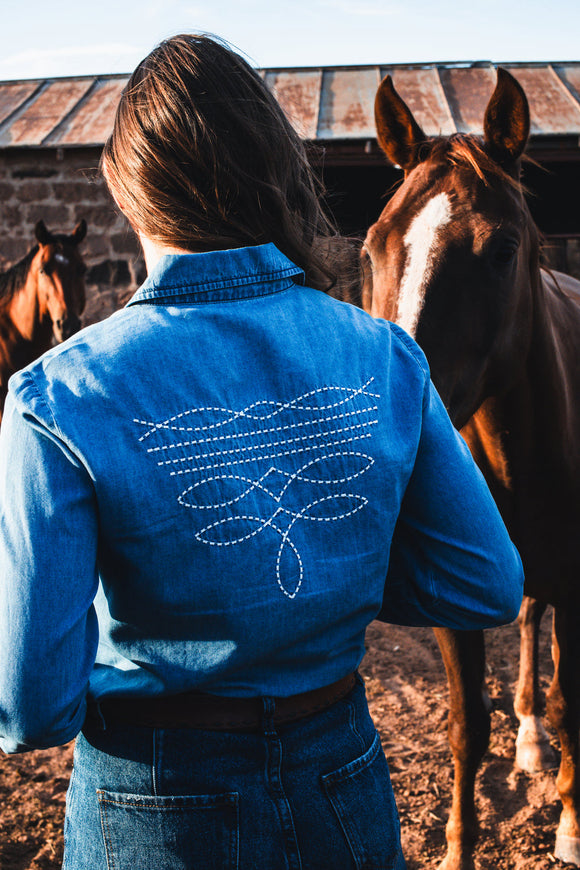 Boot Stitch Denim Pearl Snap