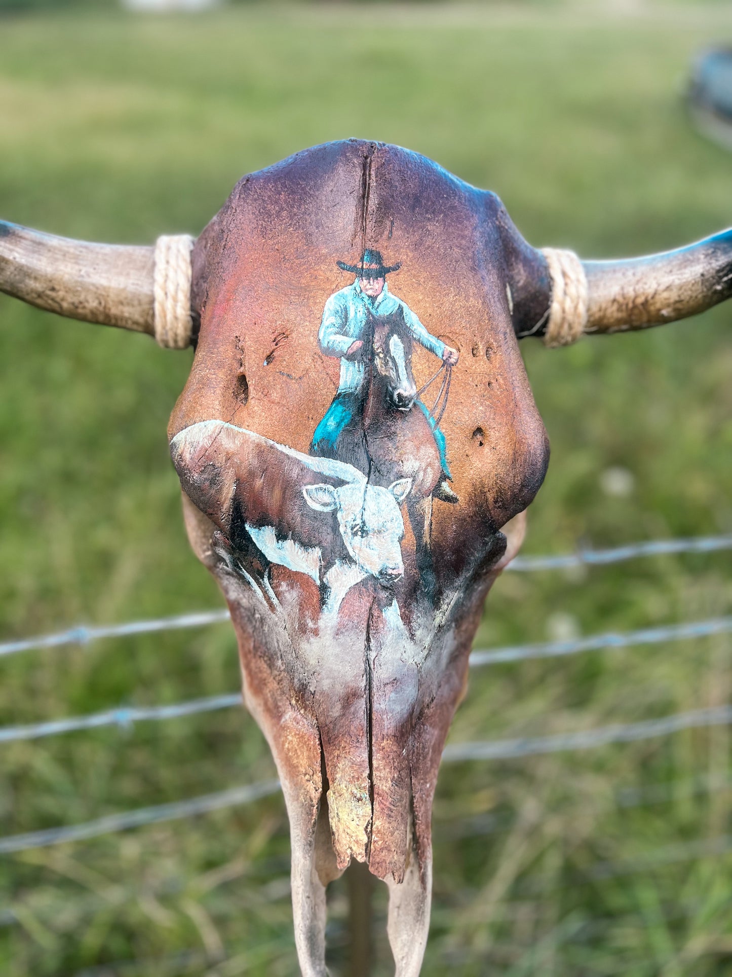 Handpainted Herding Hereford Cowskull