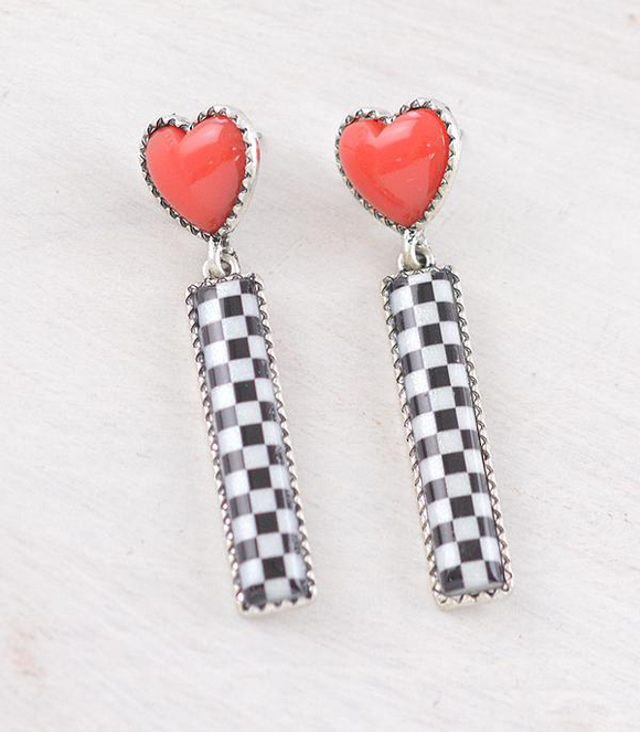 Checkered Heart Earrings