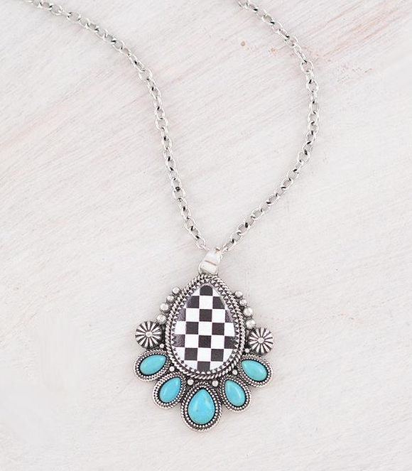 Checkered Teardrop Necklace