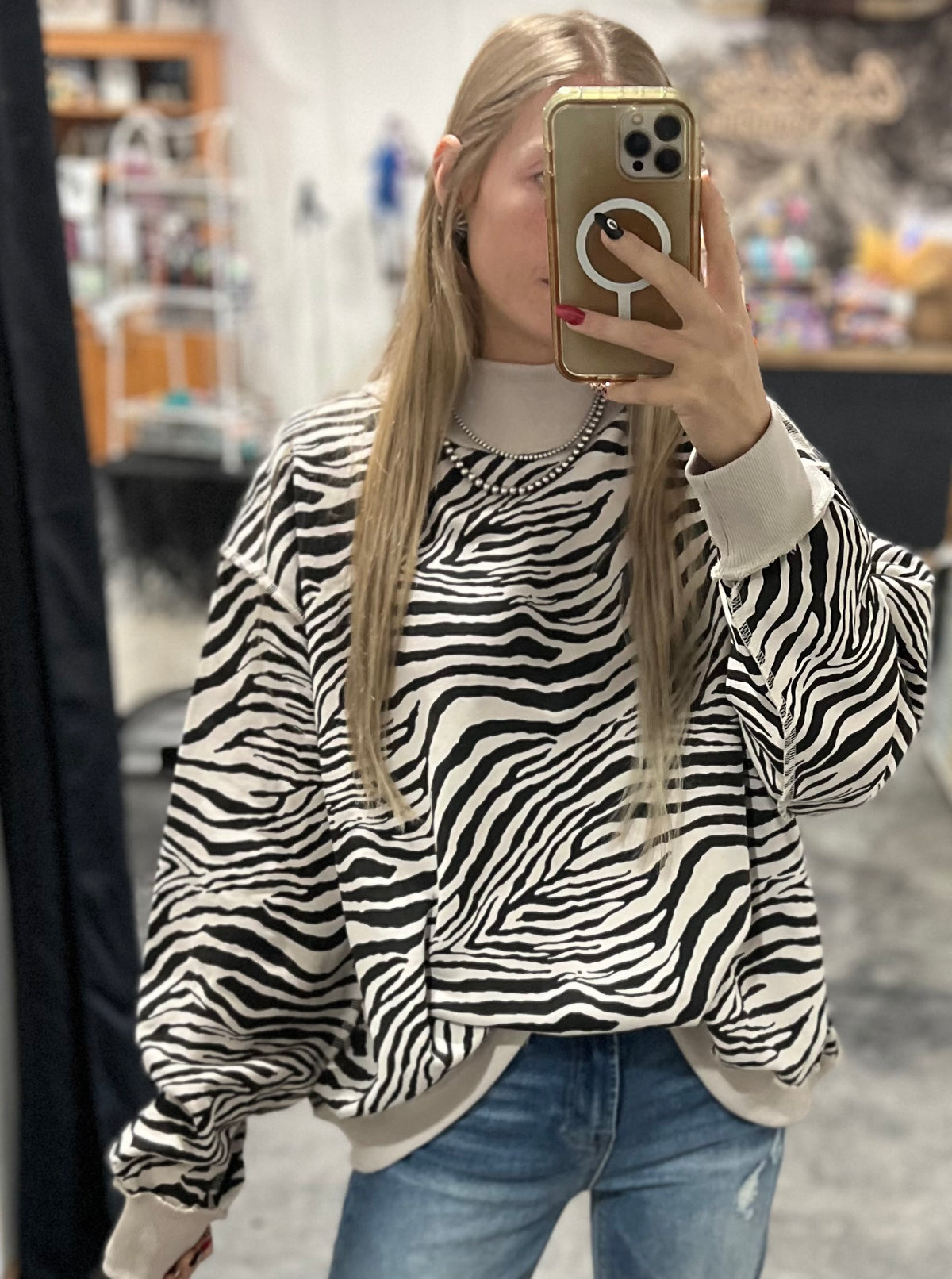 Zebra Mock Neck Sweatshirt