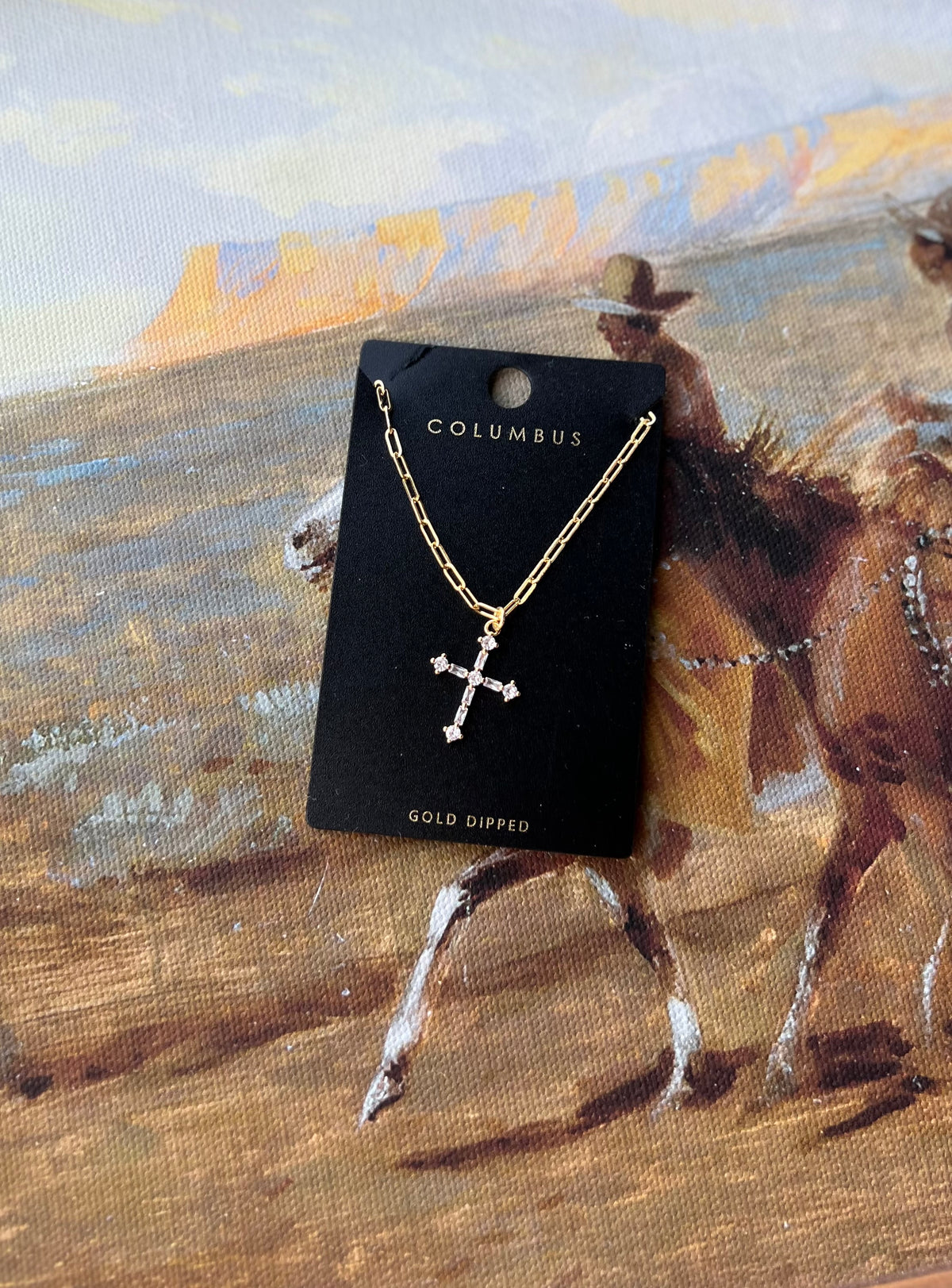 Rhinestone Gold Cross Necklace
