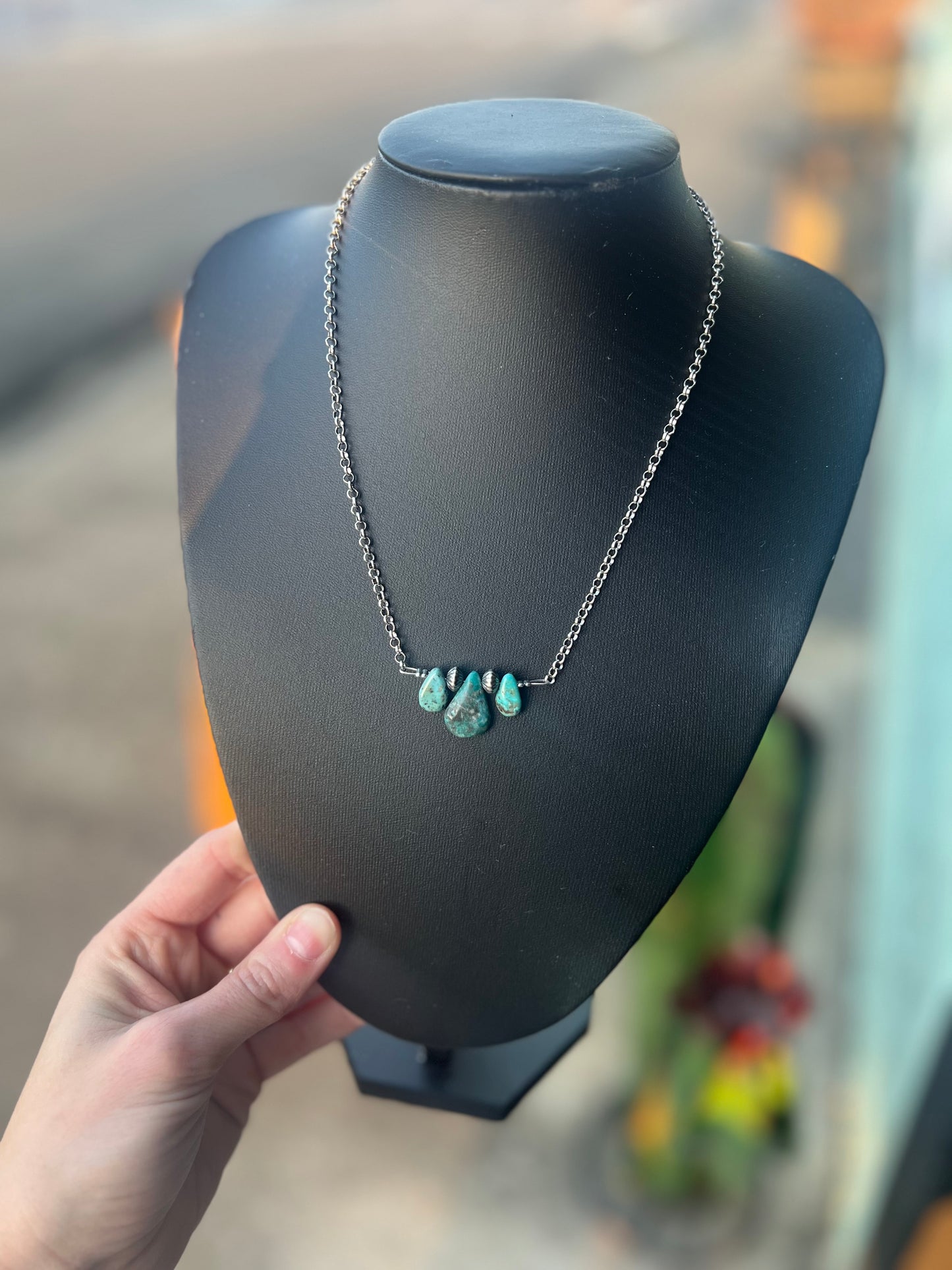 3 Stone Green Turquoise Necklace