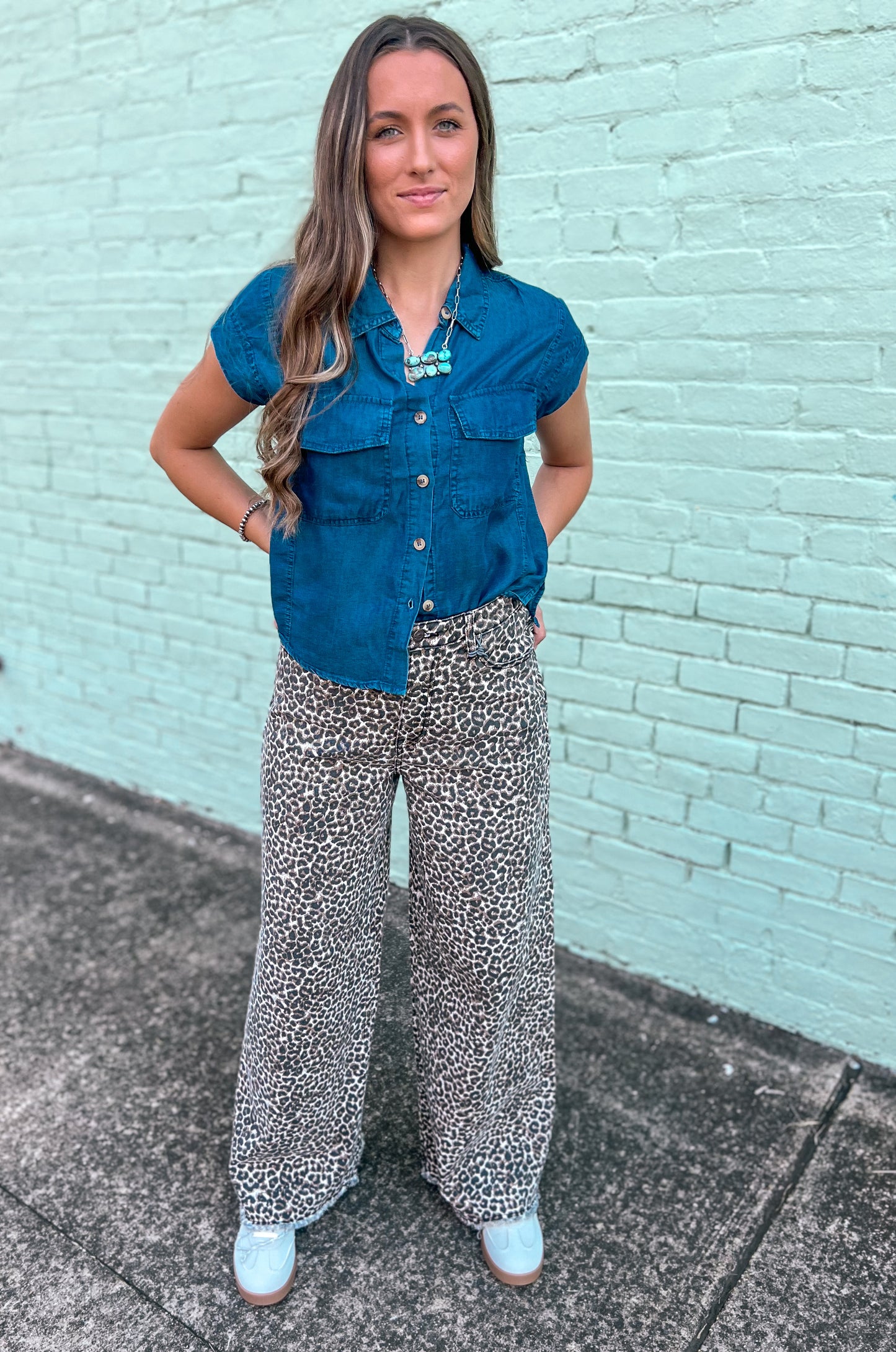 Leopard High Rise Wide Leg Jeans