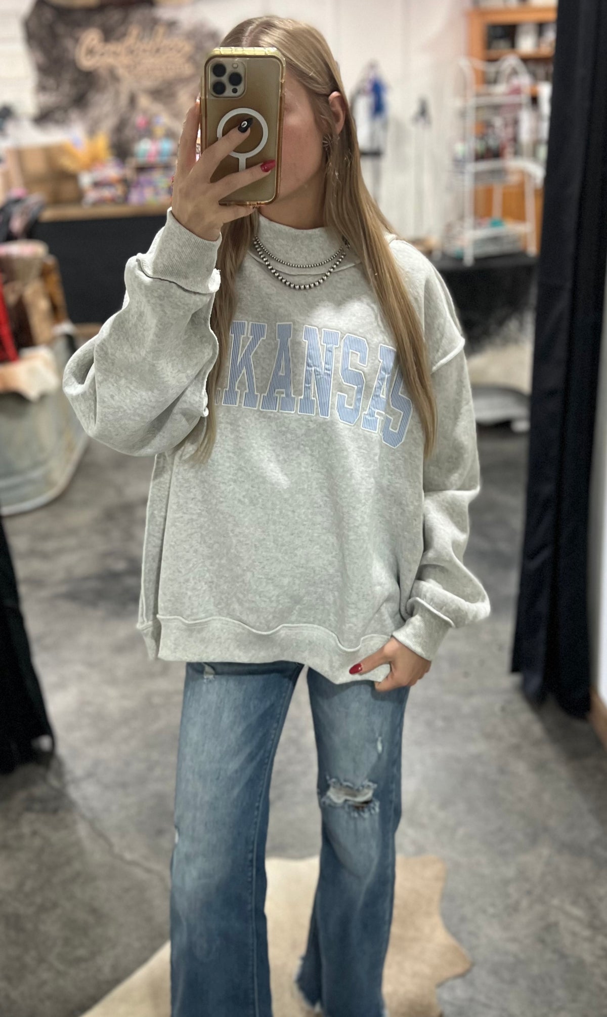 Arkansas Striped Mock Neck Sweatshirt *Heather Grey