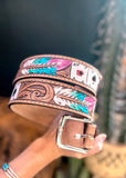 Feathered Indians Tooled Leather Belt *Size 36