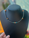 14-Inch Spiny Oyster & Turquoise Necklace with Sterling Silver Pearls
