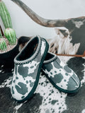 Black Cowprint Slippers