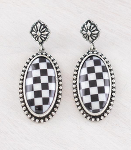 Checkered Oval Dangle Earrings