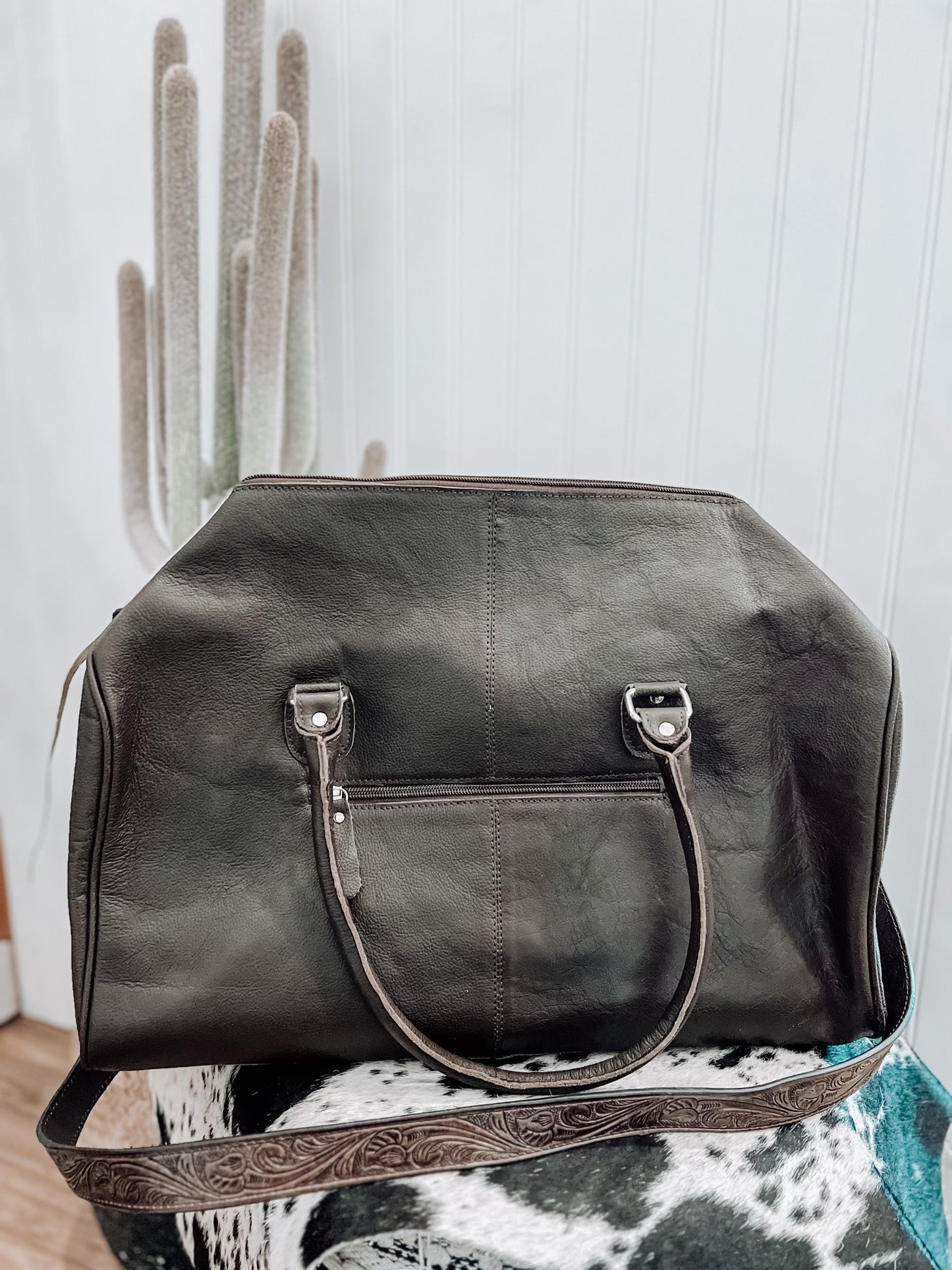 Cowhide & Tooled Leather Duffel Bag