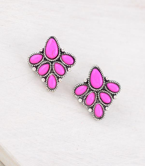 Semi Stone Post Earrings