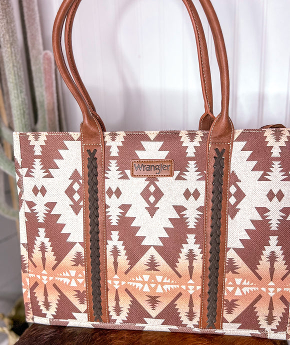 Wrangler Aztec Tote Purse- Cream/Brown