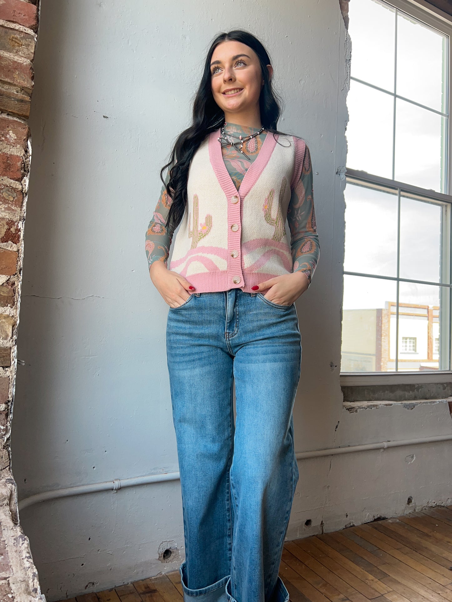 Sage Paisley Mesh Top