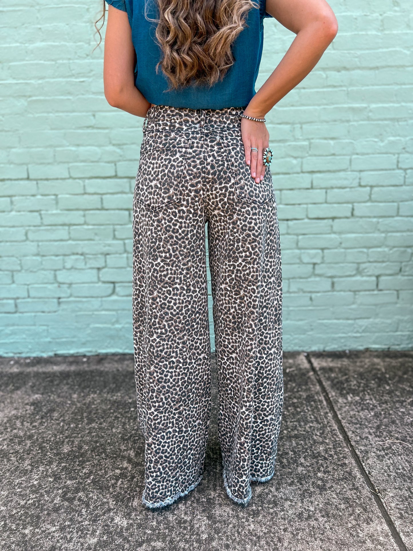 Leopard High Rise Wide Leg Jeans
