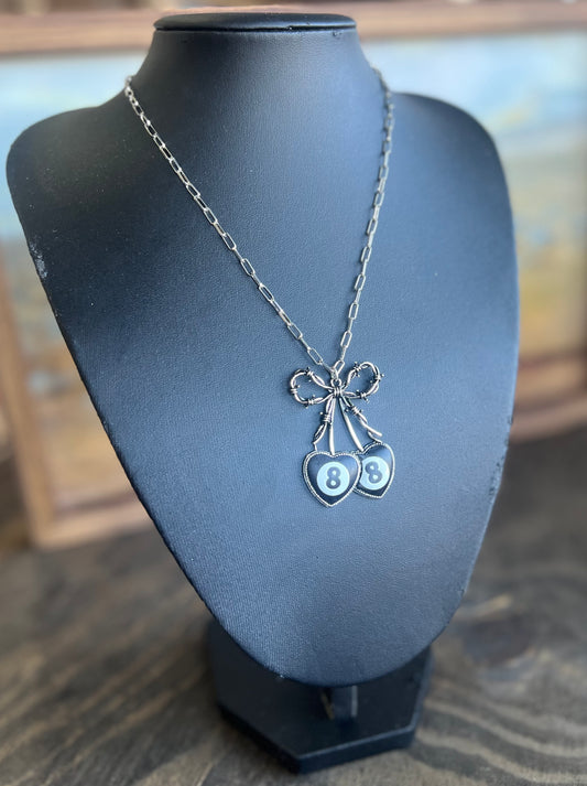 8 Ball Cherry Bow Necklace
