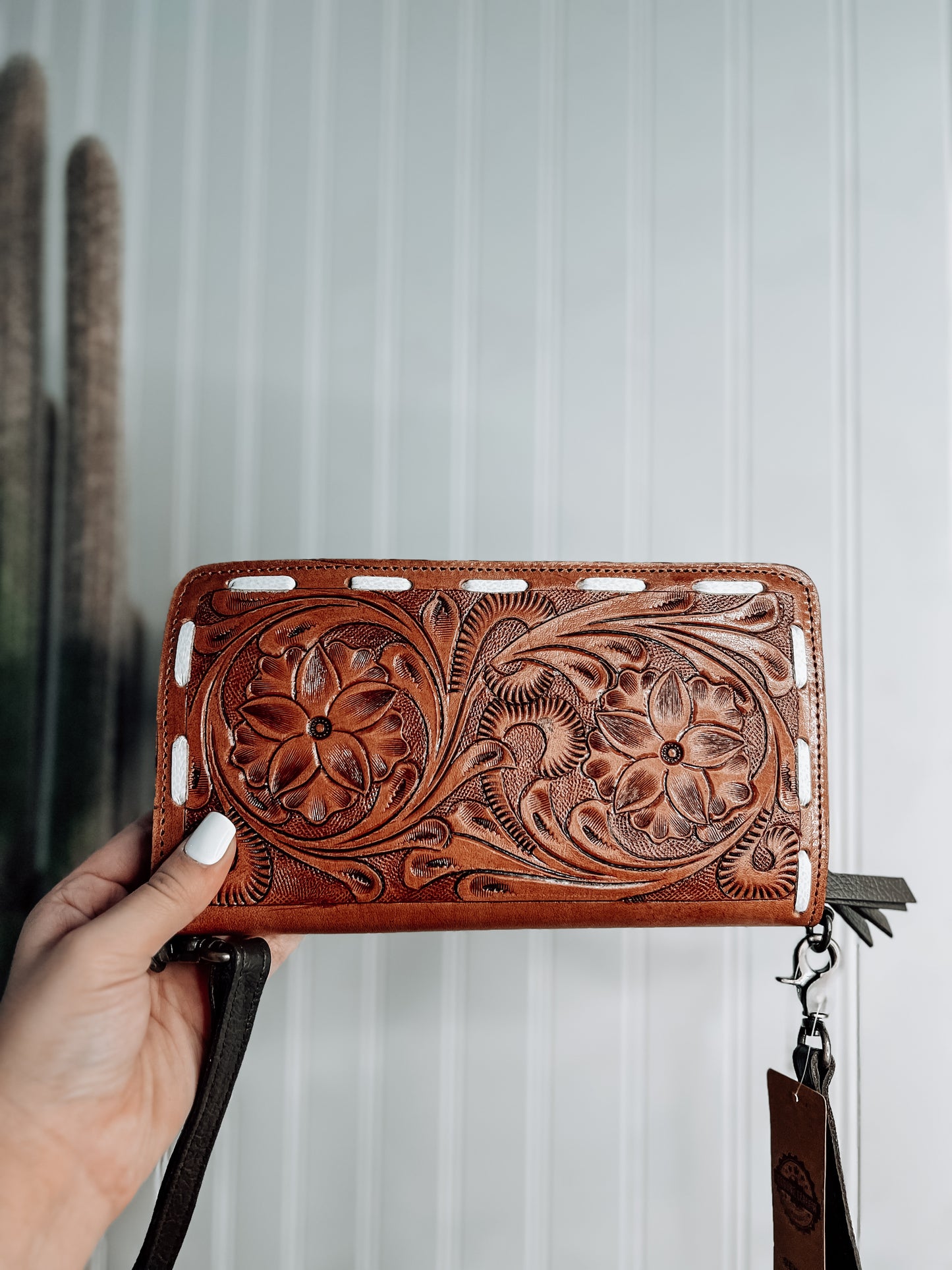 Tooled Wallet with Crossbody Strap