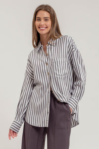 Stephanie Stripped Button Down *Charcoal