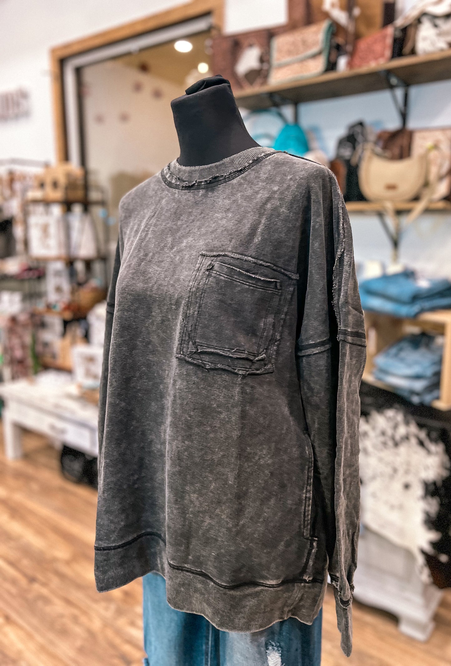 The Jessa Oversized Front Pocket Pullover *Ash Black