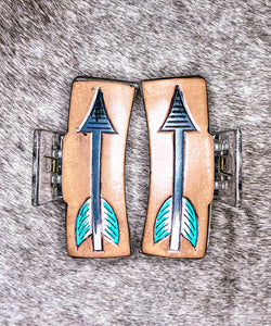 Arrow Tooled Leather Claw Clip