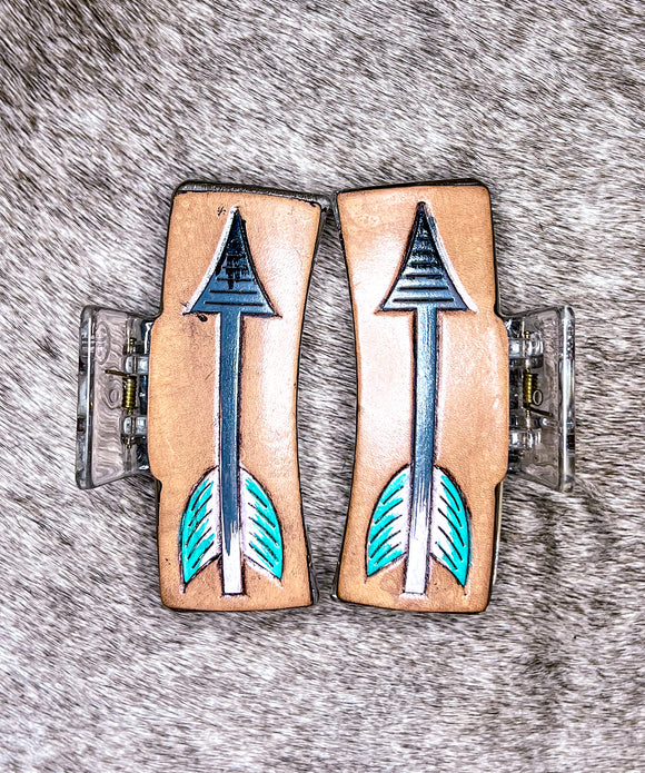 Arrow Tooled Leather Claw Clip