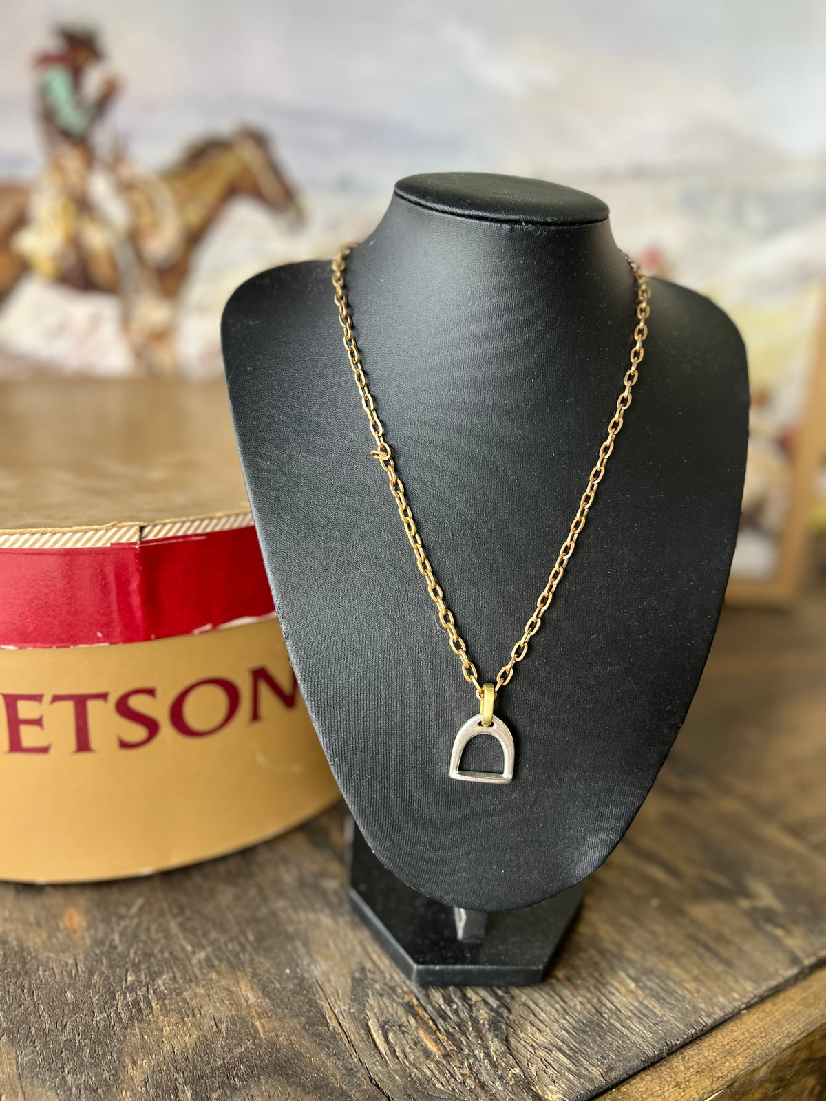 V2 Designs Gold Necklace with Silver Stirrup