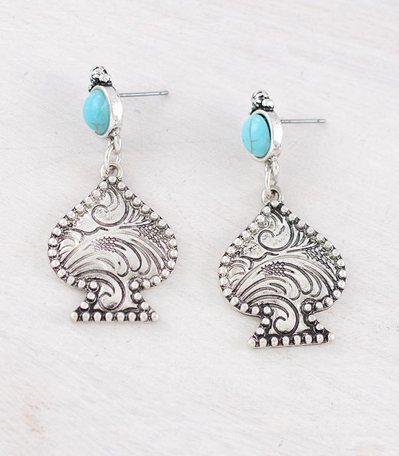 Tooled Spade Drop Earrings