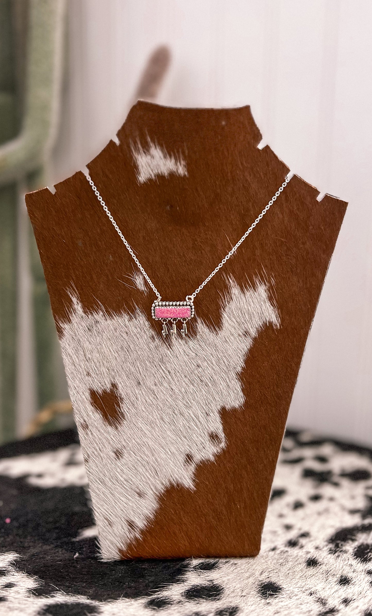 Pink Opal Bar With Dangling Bolts